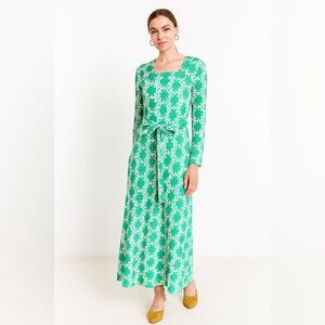 Matti of Lynne 60s 70s Vintage Square Neck Green Print Belted Maxidress Sz. S